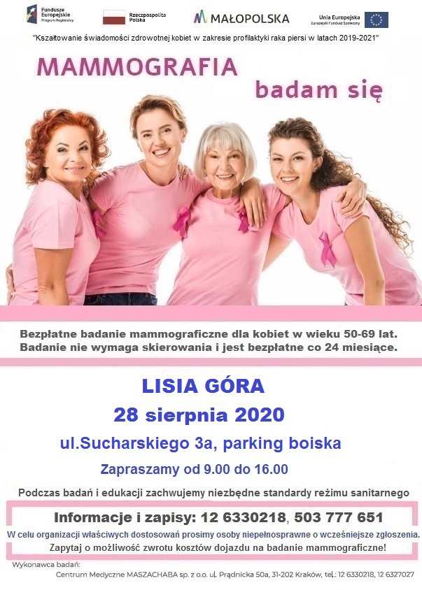 Gmina Lisia Góra. Bezpłatne badania mammograficzne Projekt UE MMG 